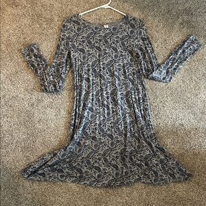 Old Navy Grey Dress with Navy Floral Print - Long Sleeve